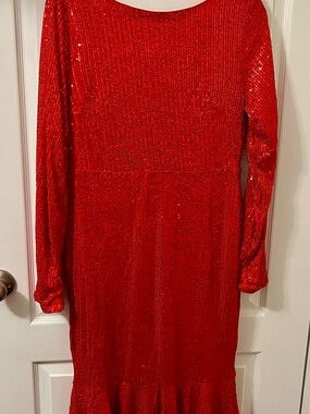 SHEIN Red Long Sleeve Sequin Evening Dress